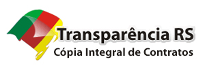Fundo branco com o Mapa do Rio Grande do Sul nas cores verde, vermelho e amarelo à esquerda. Ao centro, o texto: Portal da Transparência - Cópia Integral de Contratos.