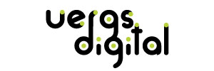 Logotipo do programa em um fundo brando: escrita "uergs digital" em letras minúsculas na cor preta, com traçados contínuos que se interligam; cada letra apresenta uma elipse verde-limão em algum ponto de destaque.
