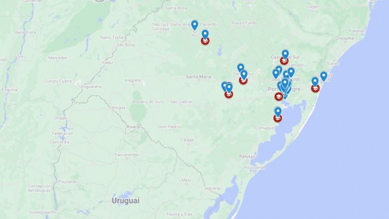 Mapa reúne 68 ações registradas por estudantes.