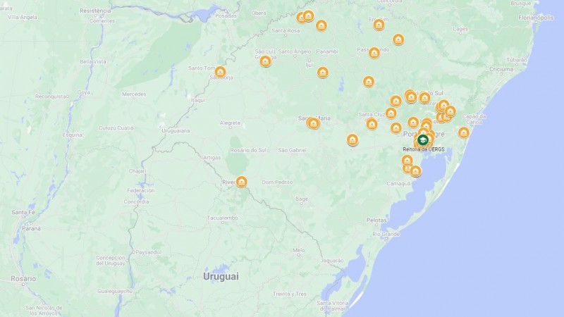 Mapa das Ações da Campanha Uergs de Mãos Dadas com o RS.