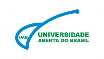 Imagem com fundo branco. Ao centro, o logotipo da UAB, contendo uma forma ascendente na diagonal para a direita na cor azul e o texto UAB - Universidade Aberta do Brasil em verde.