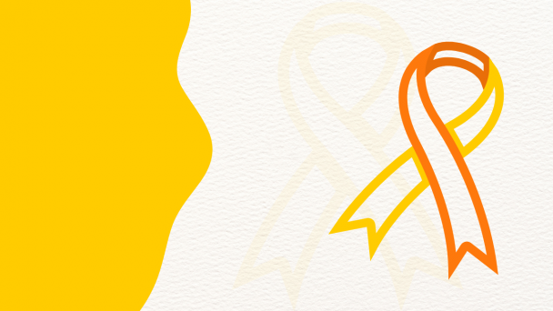 Imagem com um la&ccedil;o grande e vazado, com contorno amarelo e laranja, como lembrete ao Setembro Amarelo - referente &agrave; campanha em preven&ccedil;&atilde;o ao suic&iacute;dio. O fundo &eacute; claro, com u mtipo de textura. &Agrave; esquerda, um elemento amarelo com borda ondulada.